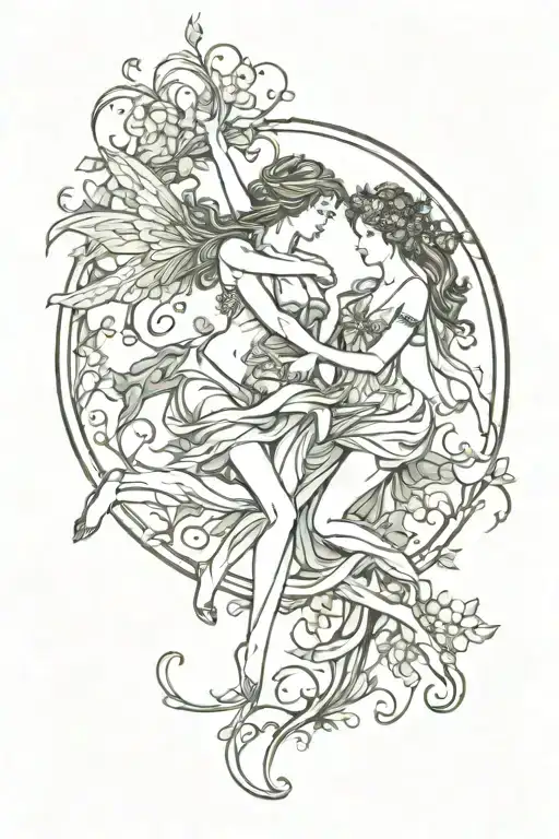 A Virgo Tattoo With Two Fairies Dancing And Earthy Style