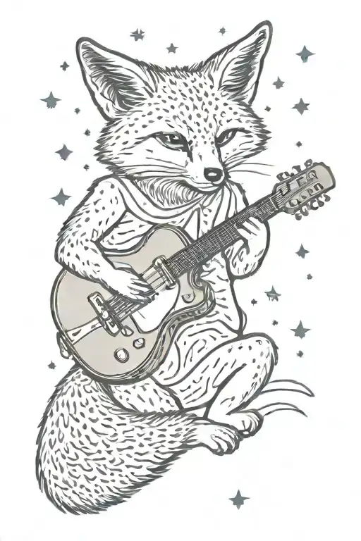 Desert Fox Playing A Guitar Under A Starry Night Sky