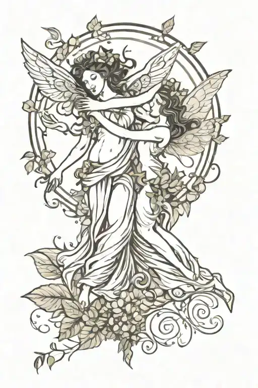 A Virgo Tattoo With Two Fairies Dancing And Earthy Style