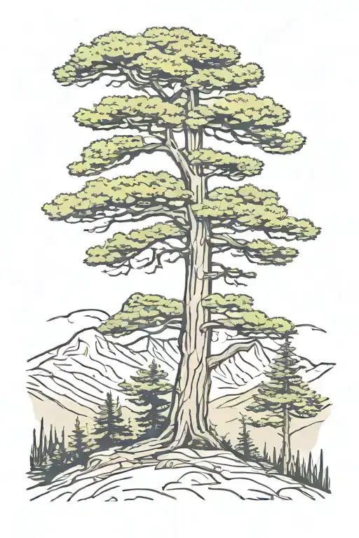 Cedar Tree With Mountain Background