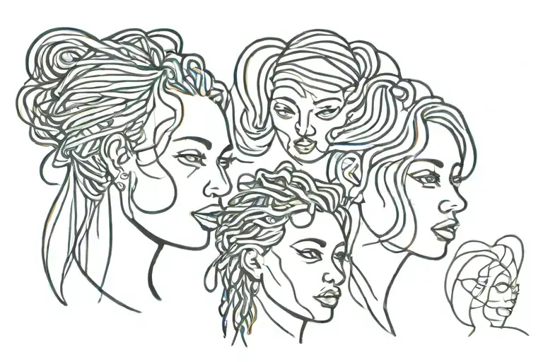 Three One Line Abstract Faces One With A Bob One With A Pixie Cut And One With Dreads In A Ponytail