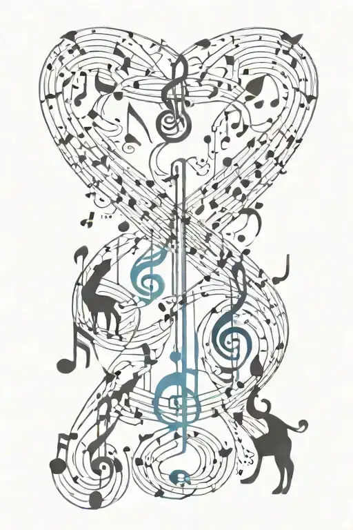 A Geometric Design Incorporating Musical Notes And Animal Silhouettes