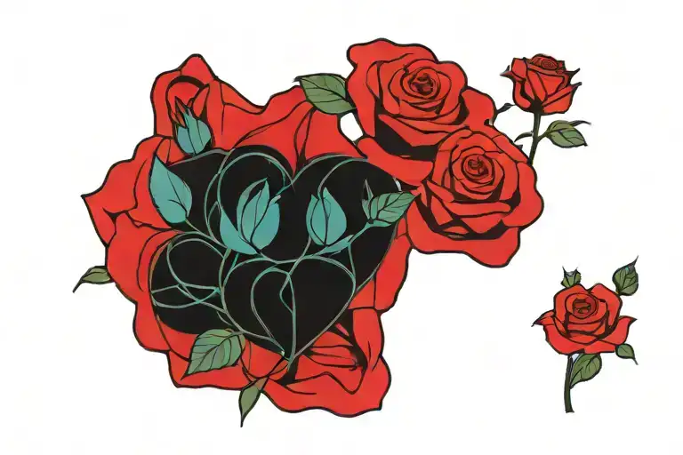Roses And Heart Shape Outline
