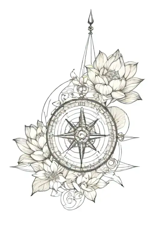 Compass With Lotus Flowers Wrapped Together