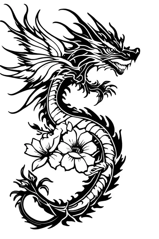 Flowers And Dragon Flying