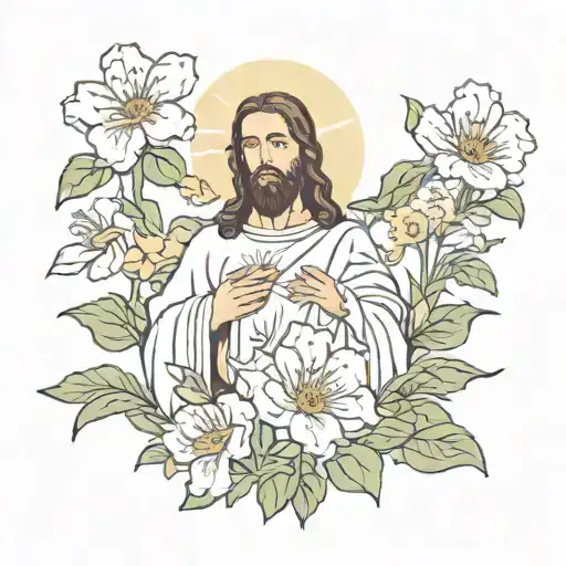 Jesus Christ And Flowers