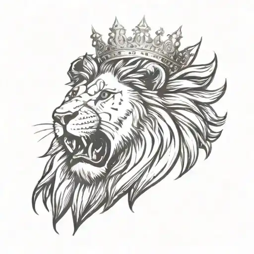 Lion Head Roaring Wearing Crown Facing Straight