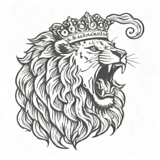 Lion Roaring Wearing Crown Centered
