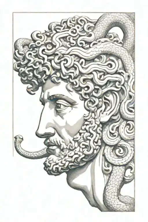 Nusto Of The God Apollo As If Carved In Wood And With A Snake Crawling Around His Face