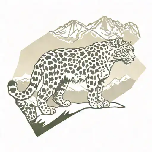 A Snow Leopard Silhouette With A Mountain Landscape Inside