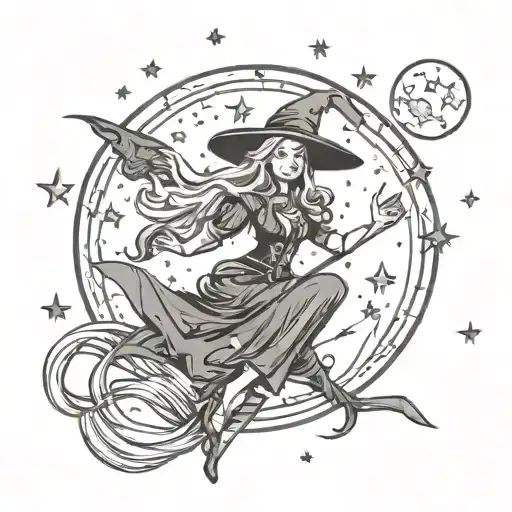 Witch In The Moon And Stars