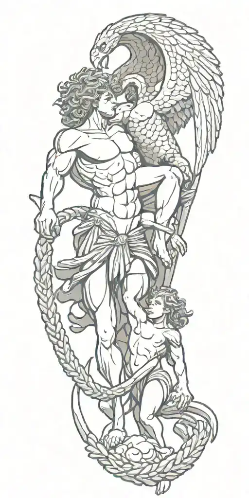 Spartan Hero Eagle Medusa Fighting Each Other Half