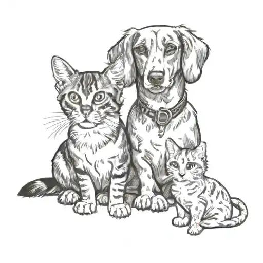 Dachshund And Cat Sitting