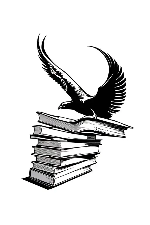 Phoenix Flying From Open Stack Of Books Flying