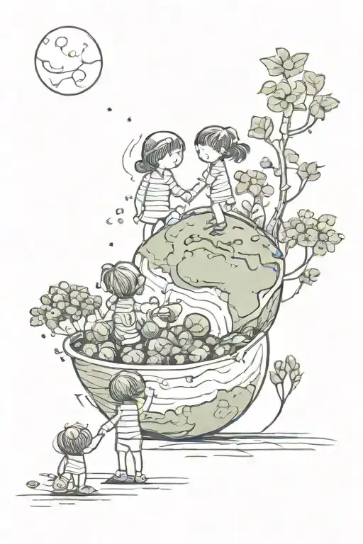 Planet With Mom And Child Walking With Sprouts From Their Bodies