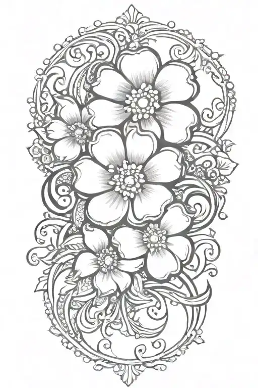 Mendhi Style Flower Intertwined With Three Ribbons