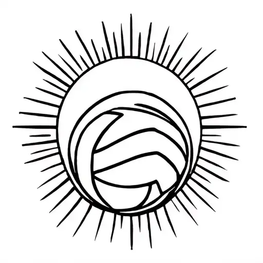 A Black And White Drawing Of A Volley Ball And Behind It There Is A Sun Shining
