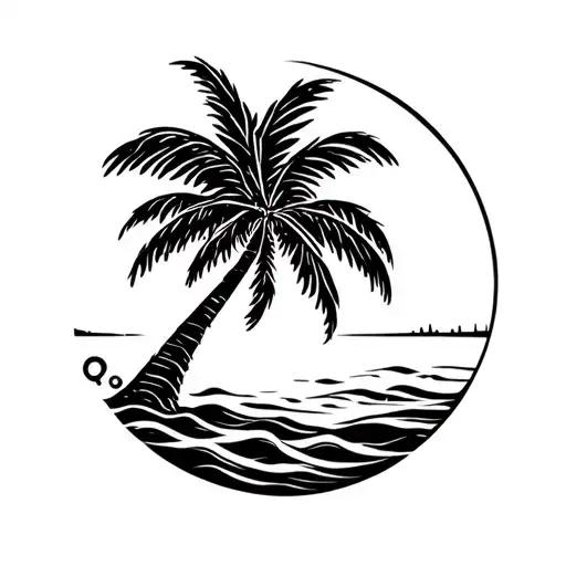 Palm Tree On A Beach With Waves Crashing