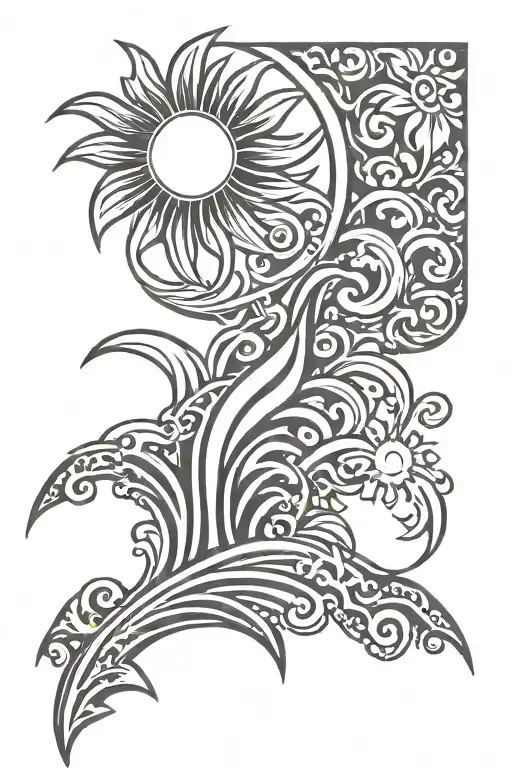 Wavy Hawaiian Sun Sketch