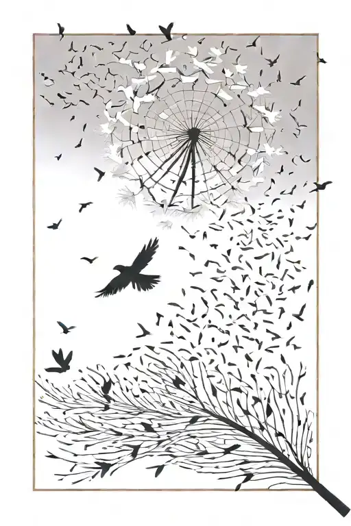 A White Dandelion With Feathers Flying Away And Transitions To A Single Airplane And Several Birds