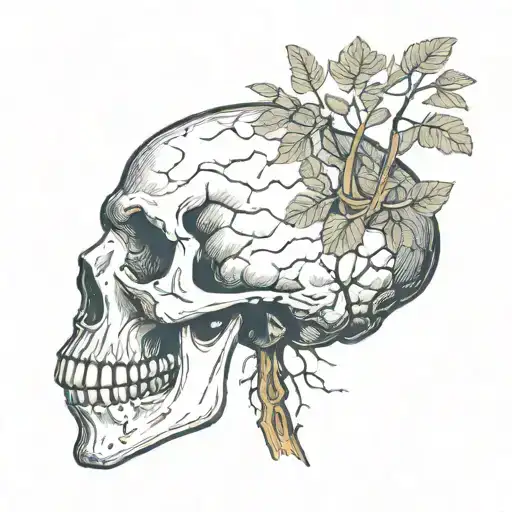 Mushroom And Stem With Roots That Turn Into A Skull