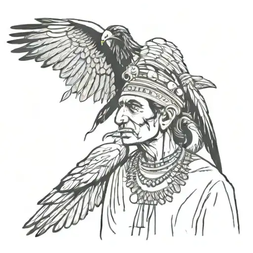 Indian Man And Crow With Wings