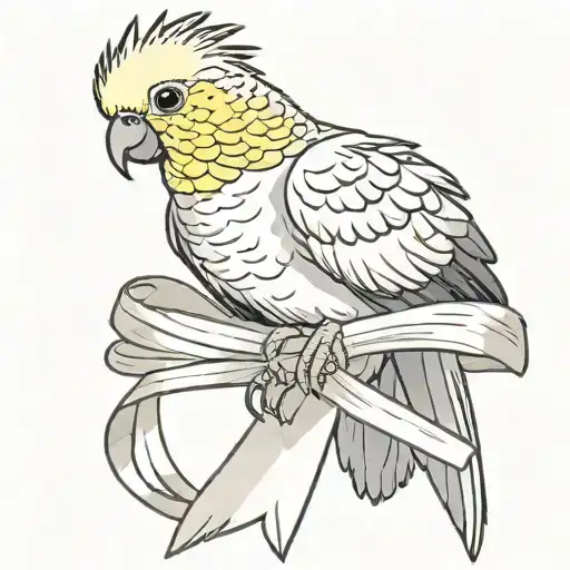 Cockatiel Sitting On Large Cancer Ribbon