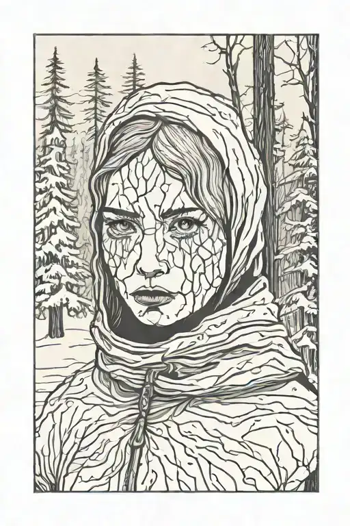 Russian Woman Without Eyes In Front Of A Evil Forest