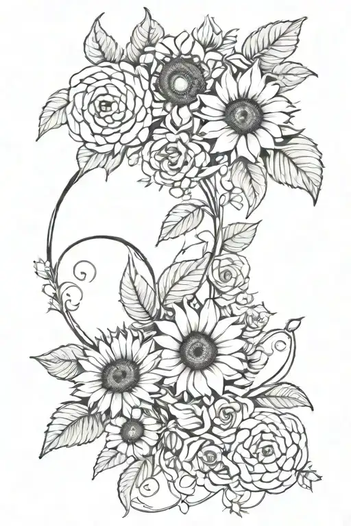 Sunflower And Rose Vine