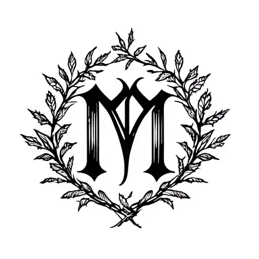 The Letter M Gothic With Plant Branches Around