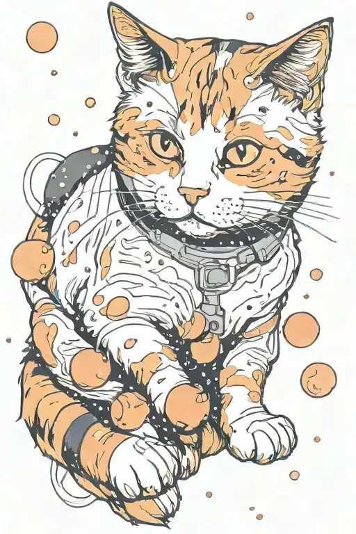 Calico Cat In Space With Peaches Falling Like Raindrops