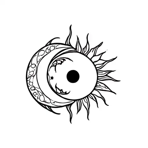 Mystic Moon And Sun Simple Outline