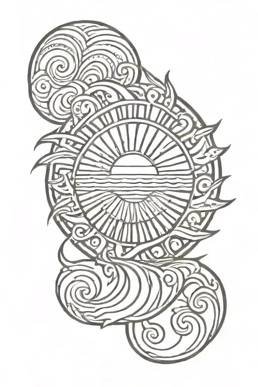 Wavy Hawaian Sun Sketch For Man