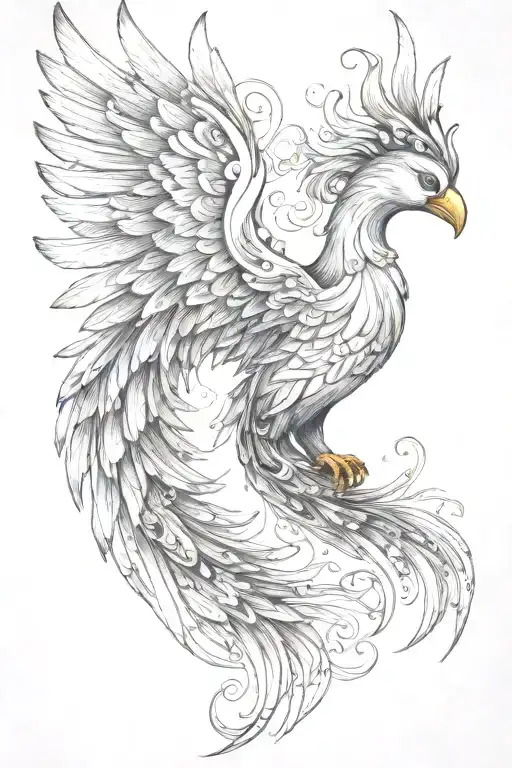 Phoenix Facing Right With Wing Above Head
