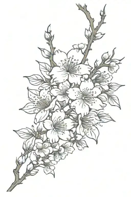 Cherry Blossom Spine Tattoo And Line