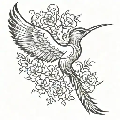 Elegant Phoenix Flying With Flowers Back Tattoo Design
