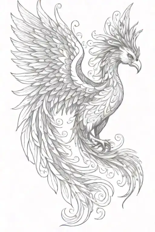 Phoenix Facing Right With Wing Above Head