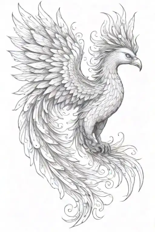 Phoenix Facing Right With Wing Above Head