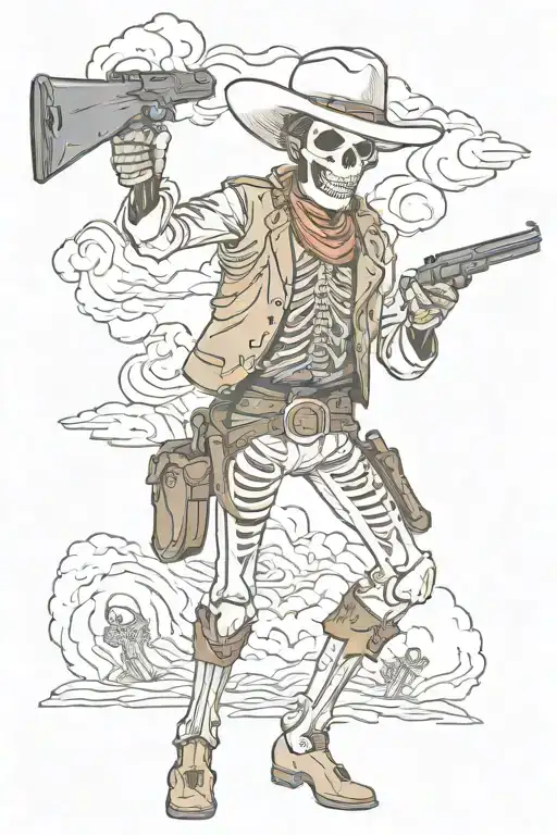 Skeleton Cowboy Shooting The Sky With Pistols