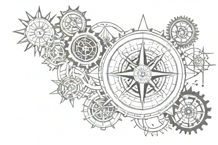 Nautical Compass With Sun And Moon With Gears