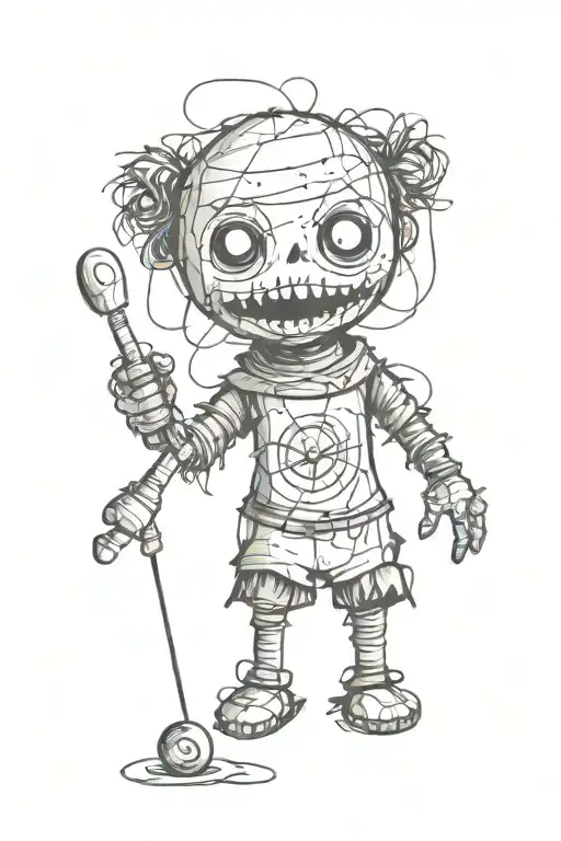 Psychedelic And Evil Voodoo Doll In Sketch Style
