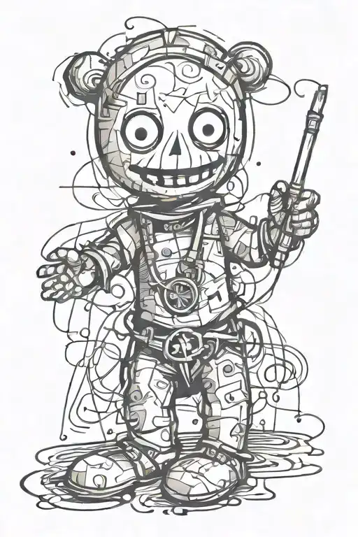Spiritual And Psychedelic Voodoo Doll In Graffiti And Sketch Style