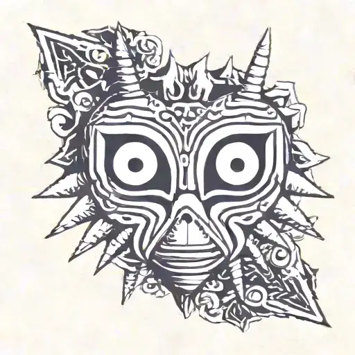 Majora's Mask With Woodcut Background
