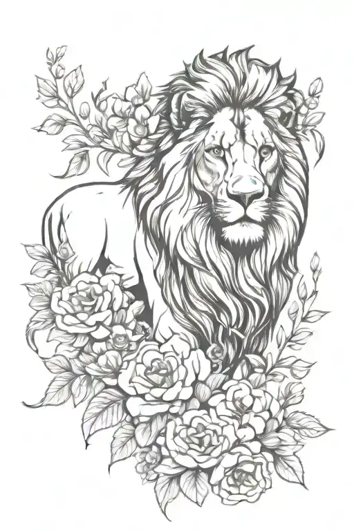 Beautiful Lion With Flowers