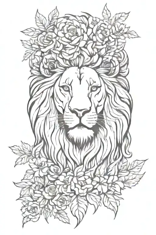 Beautiful Lion Head With Flowers
