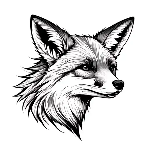 Black And White Realistic Fox Head Profile