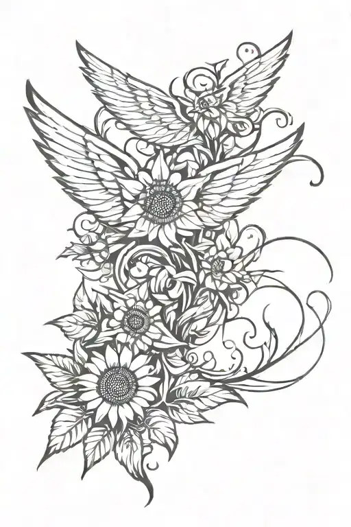 Western Sunflower Vine And Angel Wings And Feathers