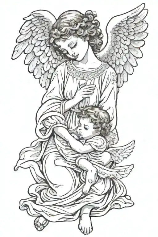 Angel Holding Baby Angel Playing