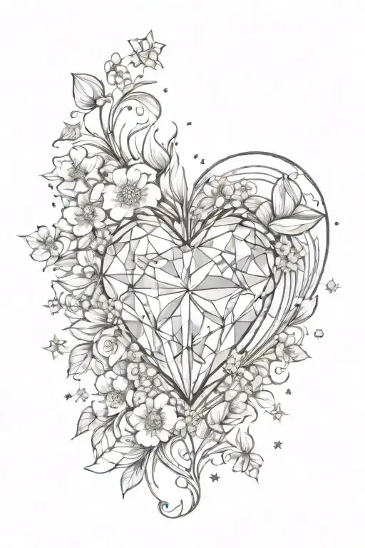 Heart-shaped Diamond Surrounded By Stars And Flowers Representing Spiritual Growth
