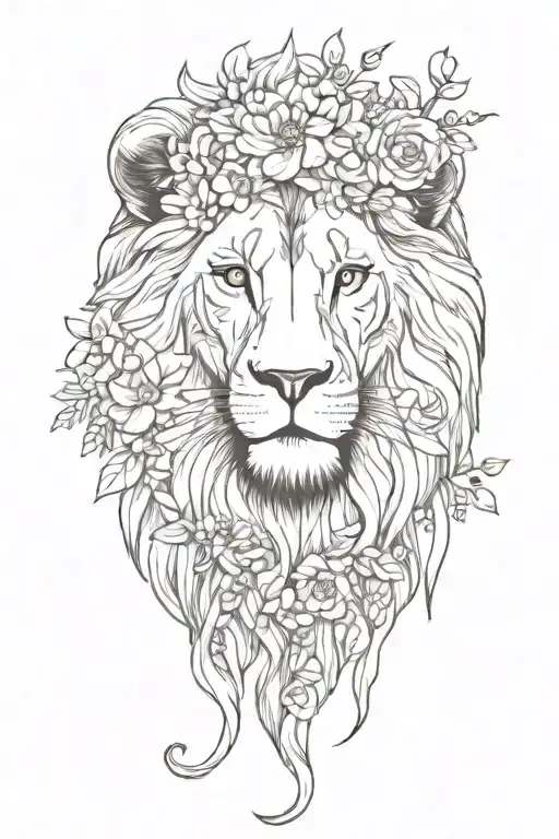 Beautiful Lion Head With Flowers